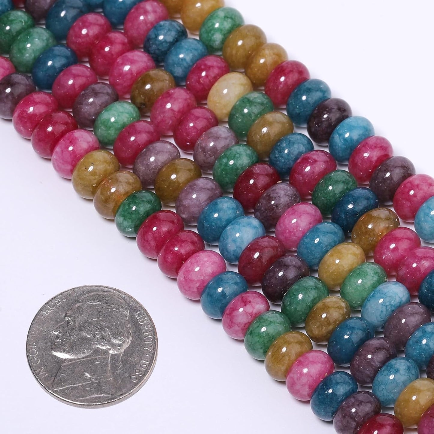 5x8mm Natural Green Lemon Jade Stone Rondelle Beads, 75PCS Spacer Round Loose Abacus Beads for Jewelry Making, Gemstone for Bracelet Necklace Earrings, Arts and Crafts - Colors B