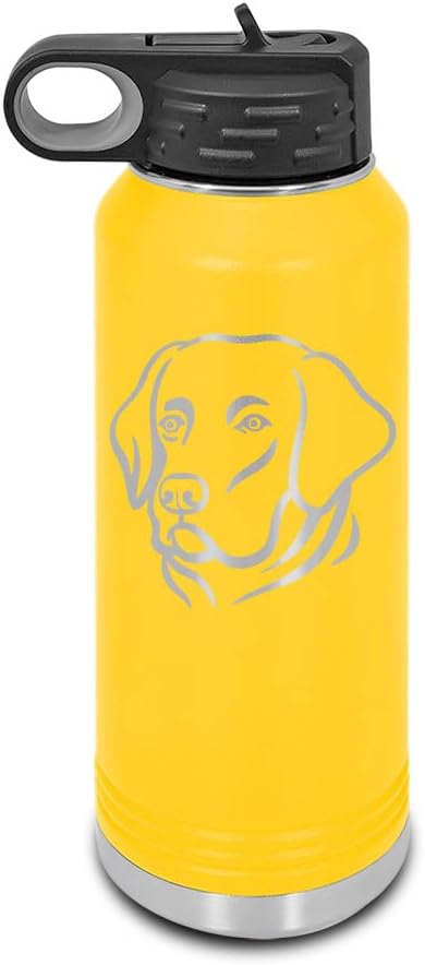 Labrador Retriever Laser Engraved Water Bottle Customizable Polar Camel Stainless Steel Many Colors Sizes with Straw - Lab Head dog canine pet - 32 oz - Yellow