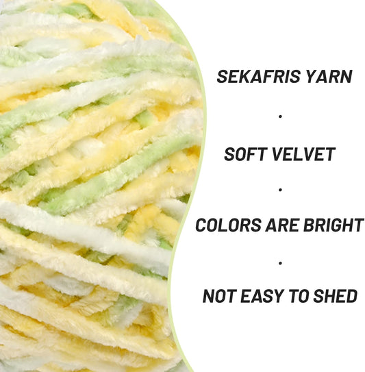 3 Pack Fuzzy Chenille Yarn for Crocheting, Velvet Baby Blanket Yarn for Crocheting, Soft Plush Yarn for Hand Knitting, (300 g/393yds) Fluffy Amigurumi Crochet Yarn (3 Greenish Yellow)