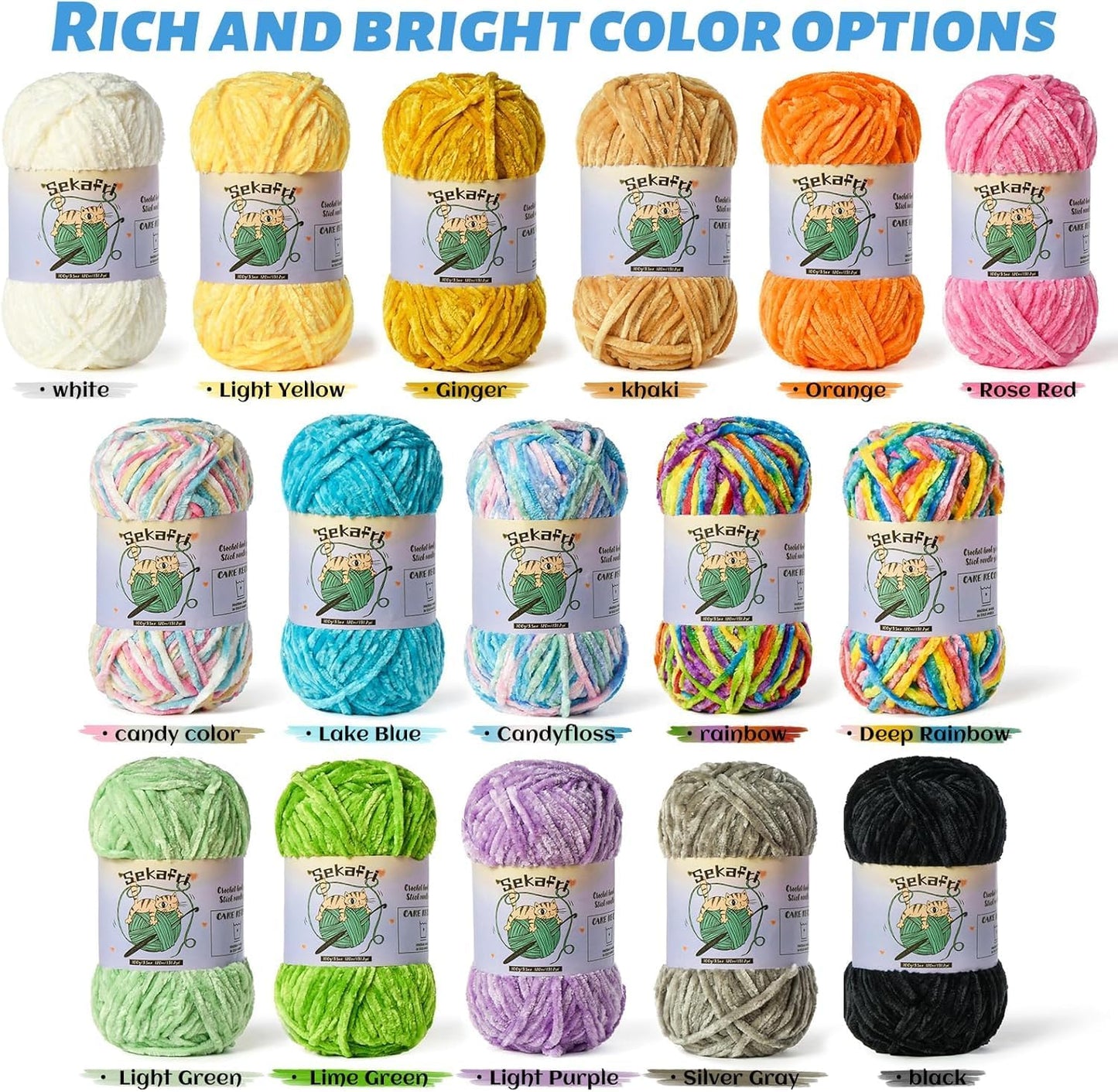 3 Pack Fuzzy Chenille Yarn for Crocheting, Velvet Baby Blanket Yarn for Crocheting, Soft Plush Yarn for Hand Knitting, (300 g/393yds) Fluffy Amigurumi Crochet Yarn (3 Greenish Yellow)