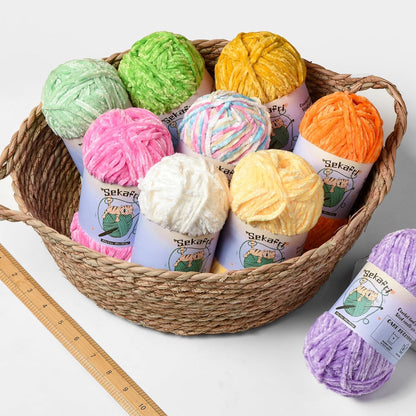 3 Pack Fuzzy Chenille Yarn for Crocheting, Velvet Baby Blanket Yarn for Crocheting, Soft Plush Yarn for Hand Knitting, (300 g/393yds) Fluffy Amigurumi Crochet Yarn (3 Greenish Yellow)
