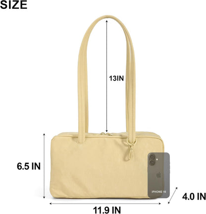 Nylon Bowler Bag for Women: Slouchy Lightweight with Charm Loop | Shoulder,Handbags,Tote,Hobo,Cute,East-West,Key Strap,Small,Roomy,Machine Washable,Everyday Use Outings