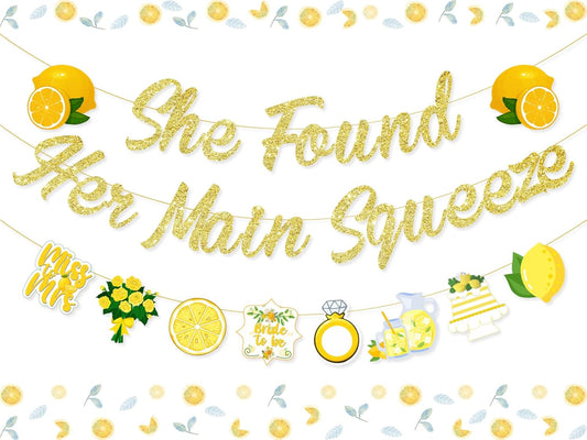 Lemonade Bridal Shower Decoration Gold Glitter She Found Her Main Squeeze Banner Garland for Lemon Citrus Lemonade Theme Bride to Be Bachelorette Wedding Engagement Party Supplies