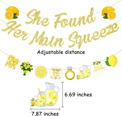 Lemonade Bridal Shower Decoration Gold Glitter She Found Her Main Squeeze Banner Garland for Lemon Citrus Lemonade Theme Bride to Be Bachelorette Wedding Engagement Party Supplies
