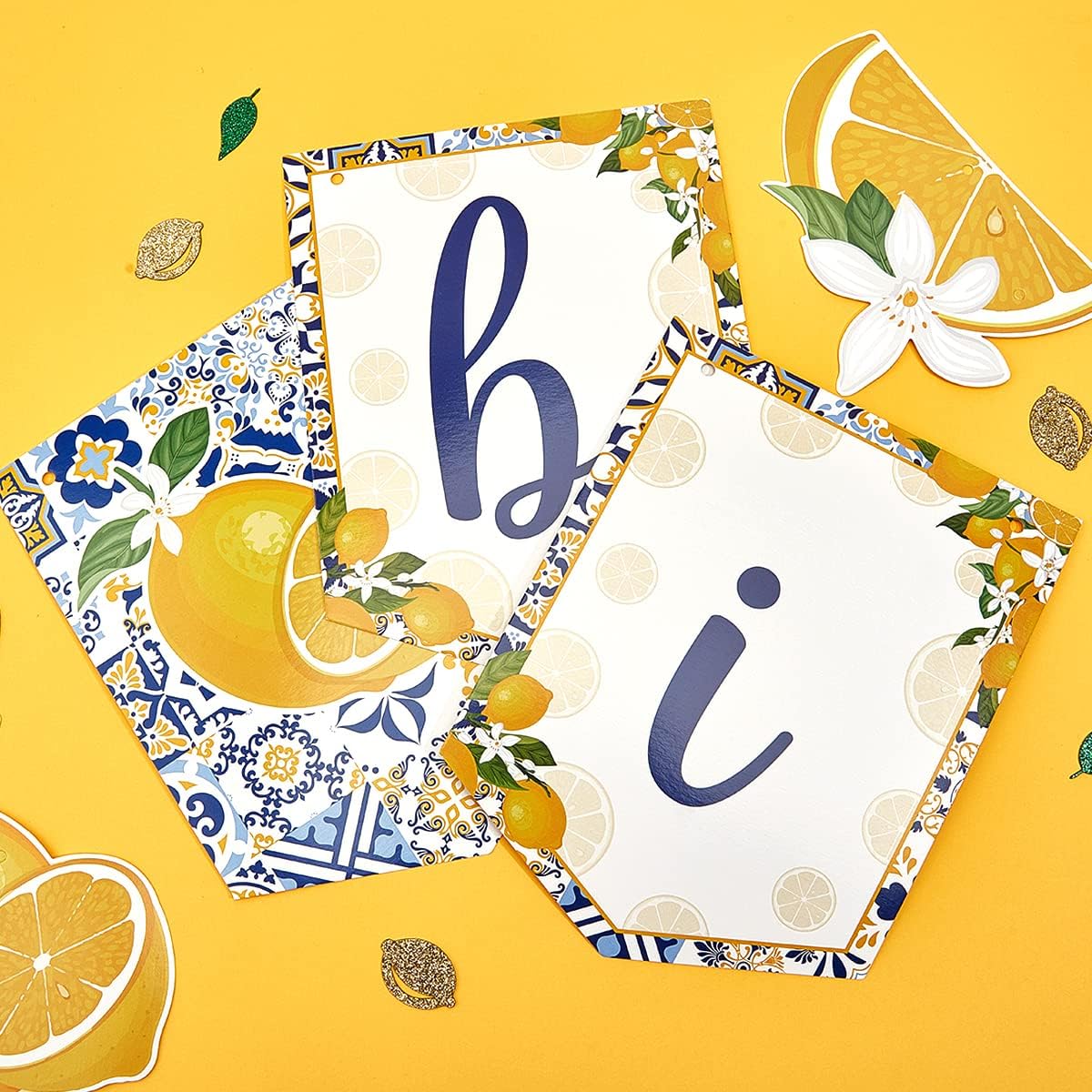Lemon Bridal Shower Decorations - Yellow and Blue Bride To Be Banner, Diamond Ring Garland, Fruit Theme Bachelorette Party Decorations