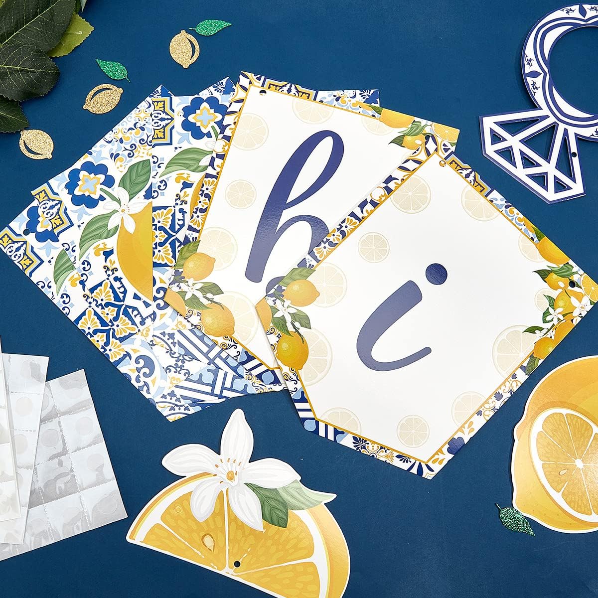 Lemon Bridal Shower Decorations - Yellow and Blue Bride To Be Banner, Diamond Ring Garland, Fruit Theme Bachelorette Party Decorations