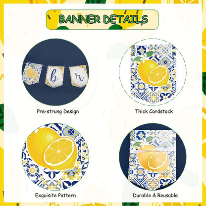 Lemon Bridal Shower Decorations - Yellow and Blue Bride To Be Banner, Diamond Ring Garland, Fruit Theme Bachelorette Party Decorations