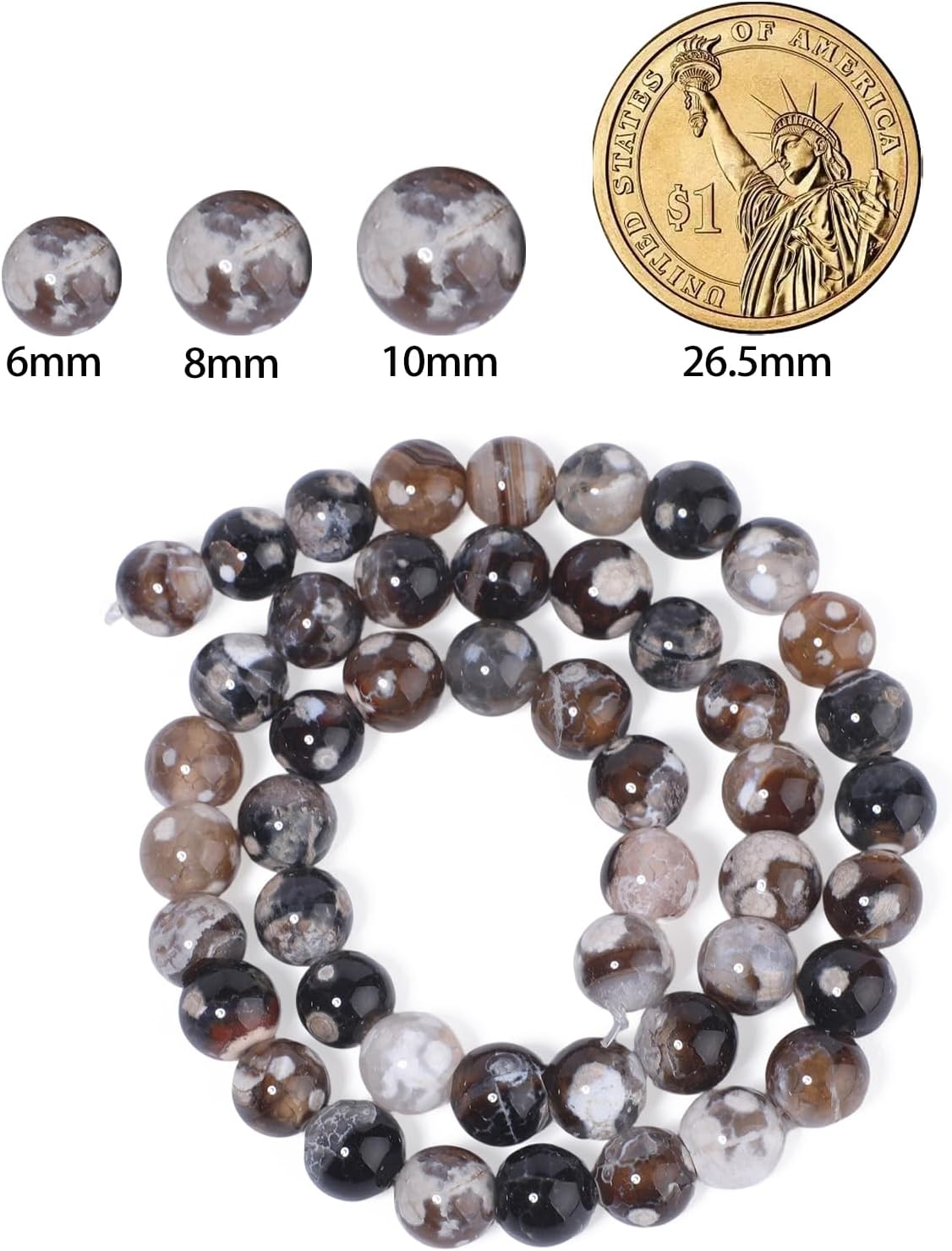 60pcs Round Loose Yellow Fire Agate Beads for Bracelet Beads，6mm Gemstone Bead Round Loose Stone Beads for Jewelry Making DIY Bracelet Necklace Earrings
