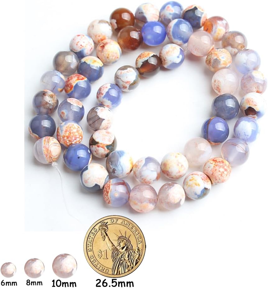 60pcs Round Loose Yellow Fire Agate Beads for Bracelet Beads，6mm Gemstone Bead Round Loose Stone Beads for Jewelry Making DIY Bracelet Necklace Earrings