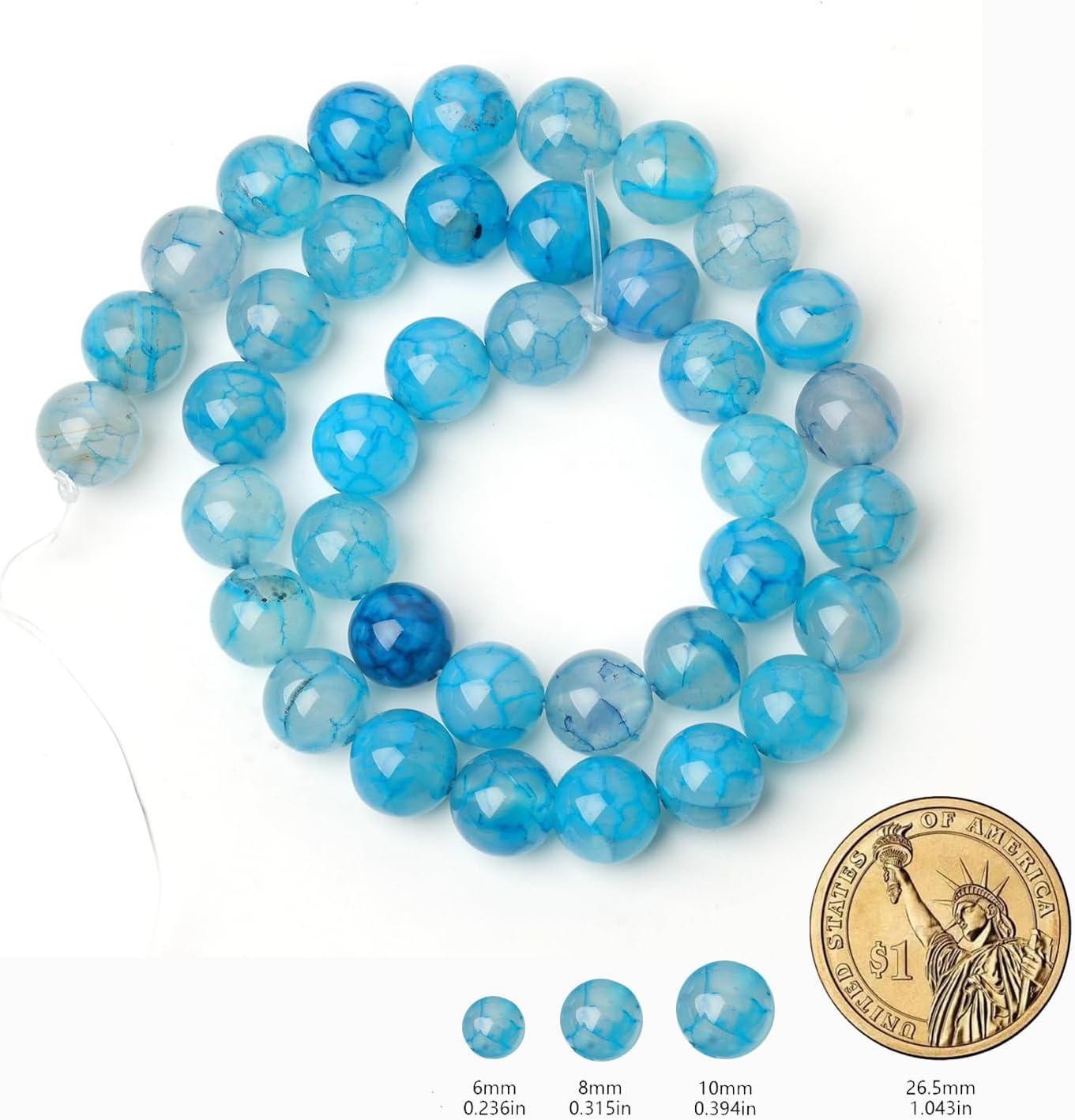 60pcs Round Loose Yellow Fire Agate Beads for Bracelet Beads，6mm Gemstone Bead Round Loose Stone Beads for Jewelry Making DIY Bracelet Necklace Earrings