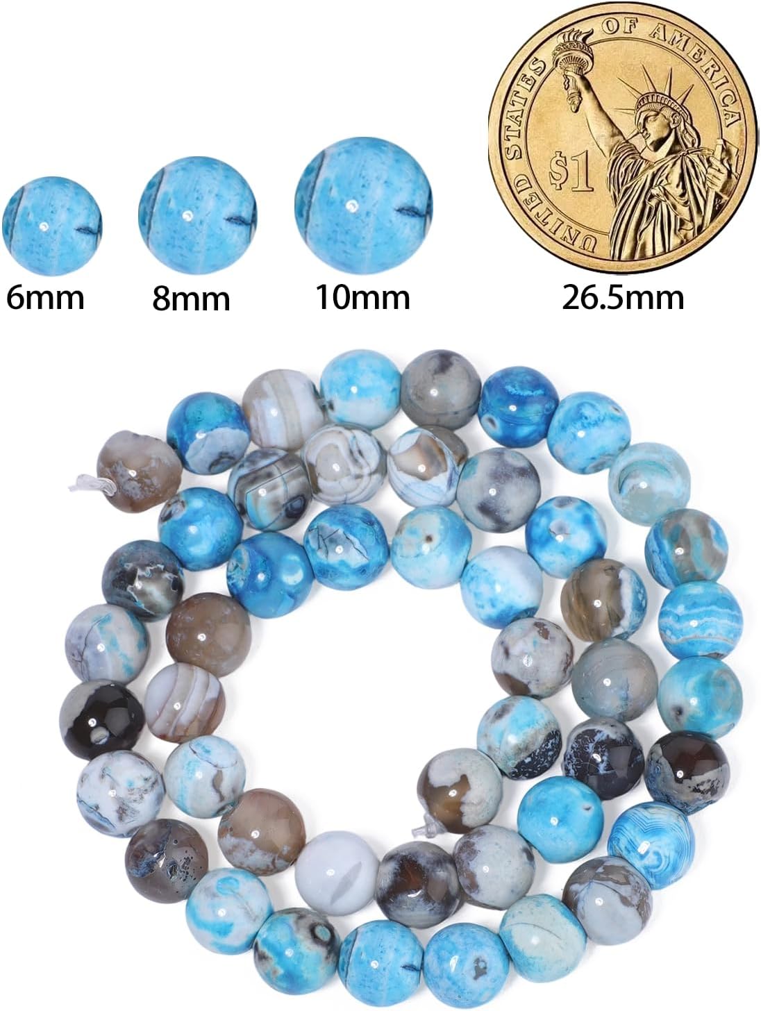 60pcs Round Loose Yellow Fire Agate Beads for Bracelet Beads，6mm Gemstone Bead Round Loose Stone Beads for Jewelry Making DIY Bracelet Necklace Earrings