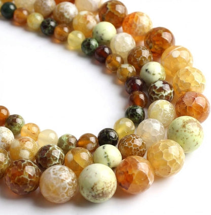 60pcs Round Loose Yellow Fire Agate Beads for Bracelet Beads，6mm Gemstone Bead Round Loose Stone Beads for Jewelry Making DIY Bracelet Necklace Earrings