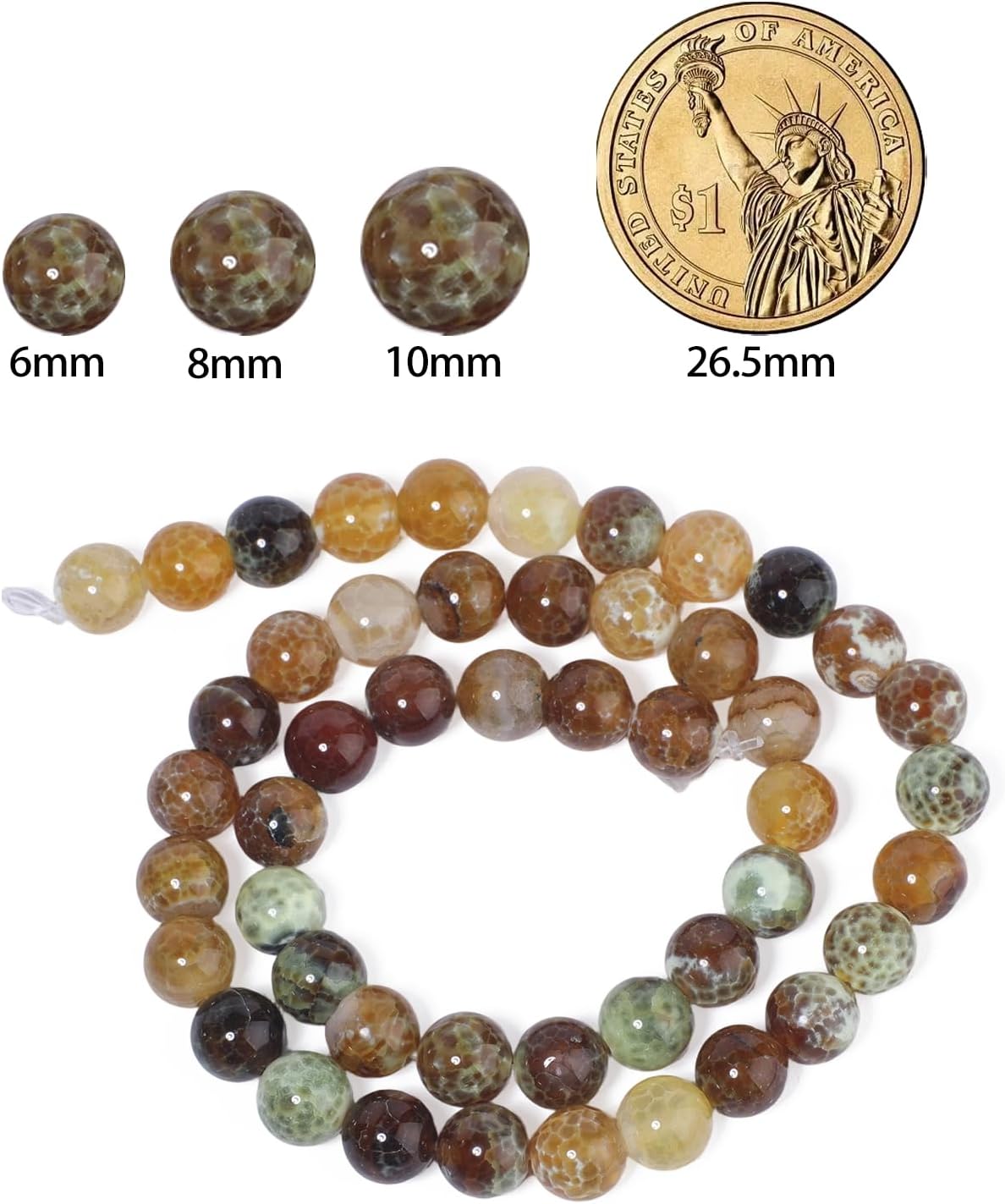 60pcs Round Loose Yellow Fire Agate Beads for Bracelet Beads，6mm Gemstone Bead Round Loose Stone Beads for Jewelry Making DIY Bracelet Necklace Earrings