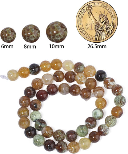 60pcs Round Loose Yellow Fire Agate Beads for Bracelet Beads，6mm Gemstone Bead Round Loose Stone Beads for Jewelry Making DIY Bracelet Necklace Earrings