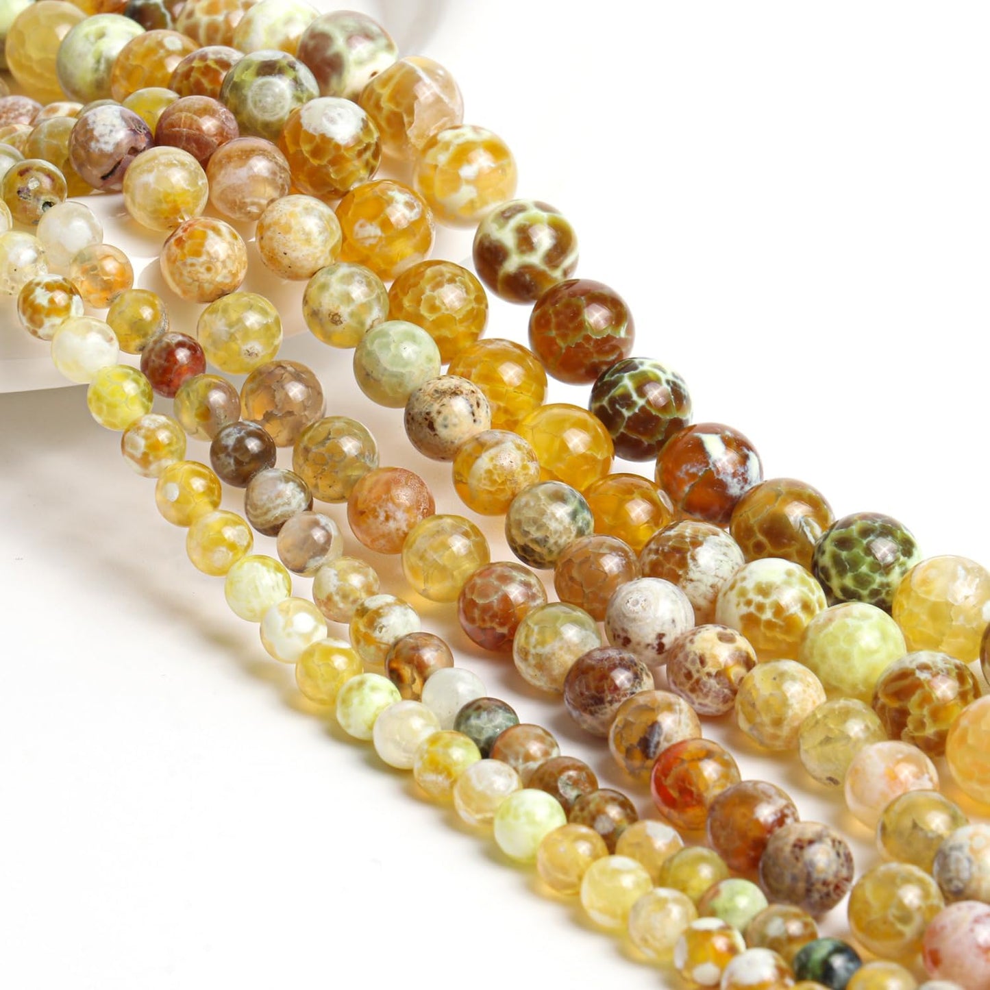 60pcs Round Loose Yellow Fire Agate Beads for Bracelet Beads，6mm Gemstone Bead Round Loose Stone Beads for Jewelry Making DIY Bracelet Necklace Earrings