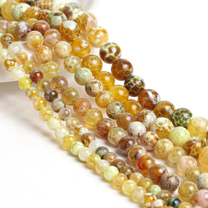 60pcs Round Loose Yellow Fire Agate Beads for Bracelet Beads，6mm Gemstone Bead Round Loose Stone Beads for Jewelry Making DIY Bracelet Necklace Earrings