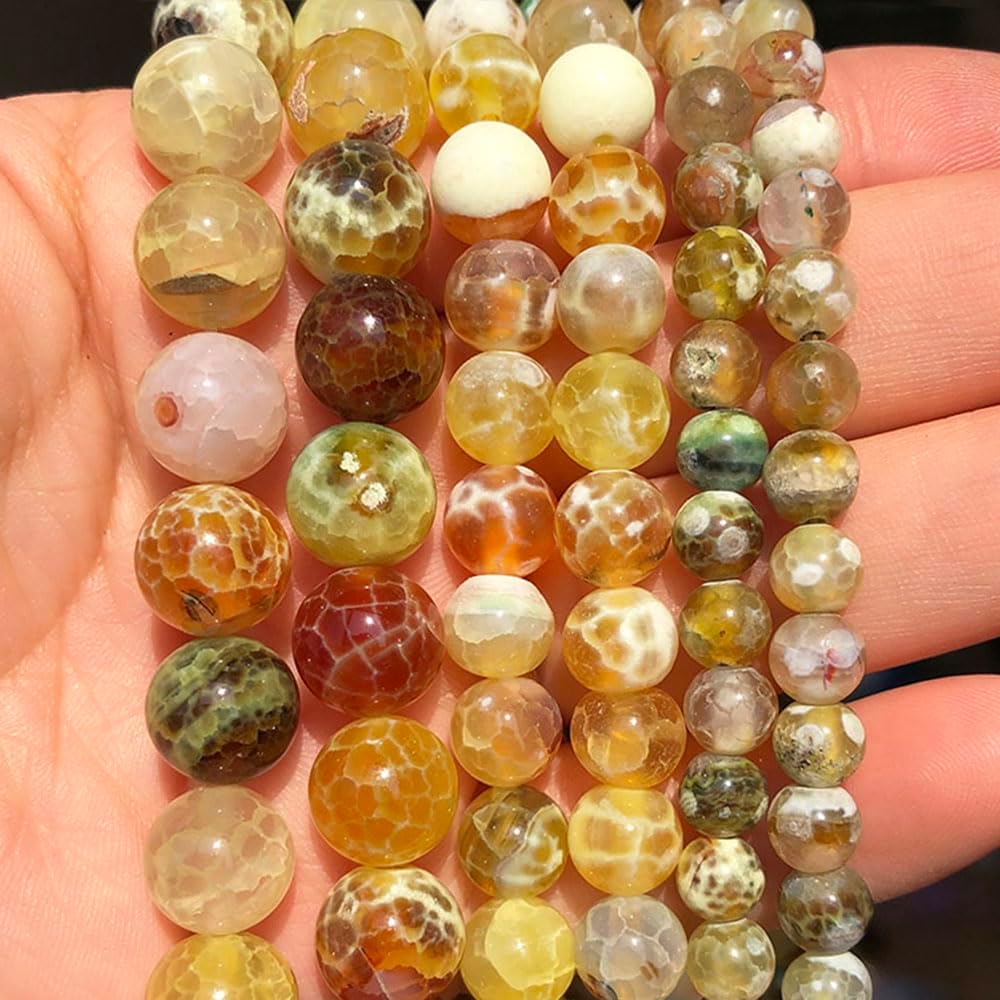 60pcs Round Loose Yellow Fire Agate Beads for Bracelet Beads，6mm Gemstone Bead Round Loose Stone Beads for Jewelry Making DIY Bracelet Necklace Earrings