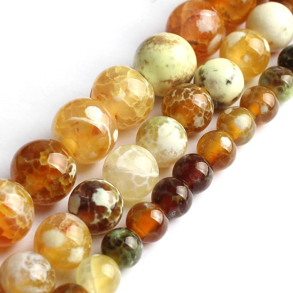 60pcs Round Loose Yellow Fire Agate Beads for Bracelet Beads，6mm Gemstone Bead Round Loose Stone Beads for Jewelry Making DIY Bracelet Necklace Earrings