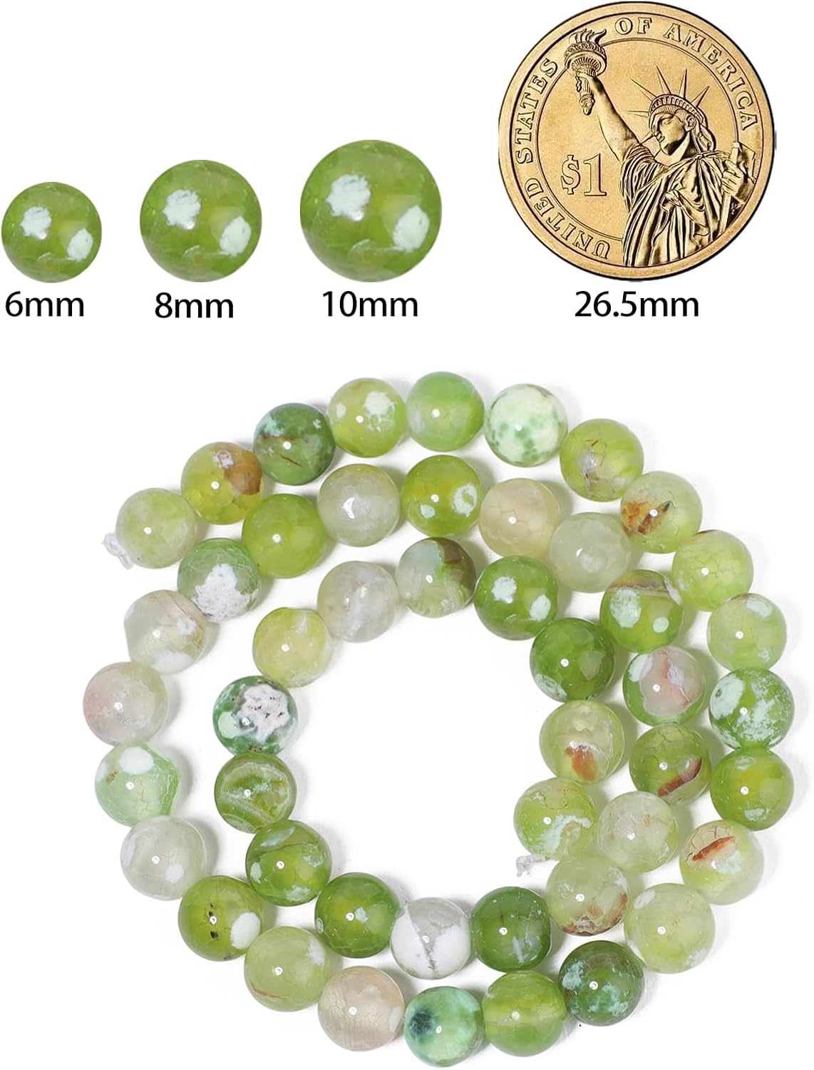 60pcs Round Loose Yellow Fire Agate Beads for Bracelet Beads，6mm Gemstone Bead Round Loose Stone Beads for Jewelry Making DIY Bracelet Necklace Earrings