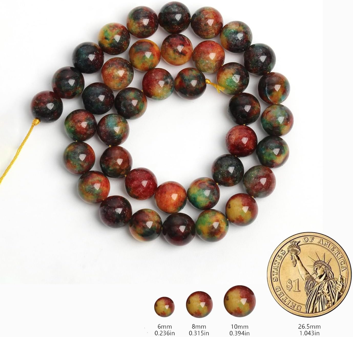60pcs Round Loose Yellow Fire Agate Beads for Bracelet Beads，6mm Gemstone Bead Round Loose Stone Beads for Jewelry Making DIY Bracelet Necklace Earrings