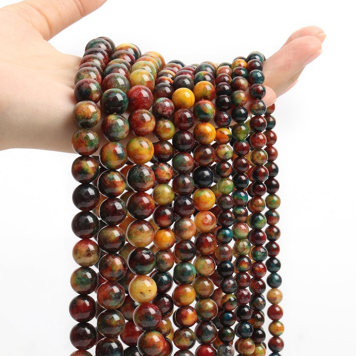60pcs Round Loose Yellow Fire Agate Beads for Bracelet Beads，6mm Gemstone Bead Round Loose Stone Beads for Jewelry Making DIY Bracelet Necklace Earrings
