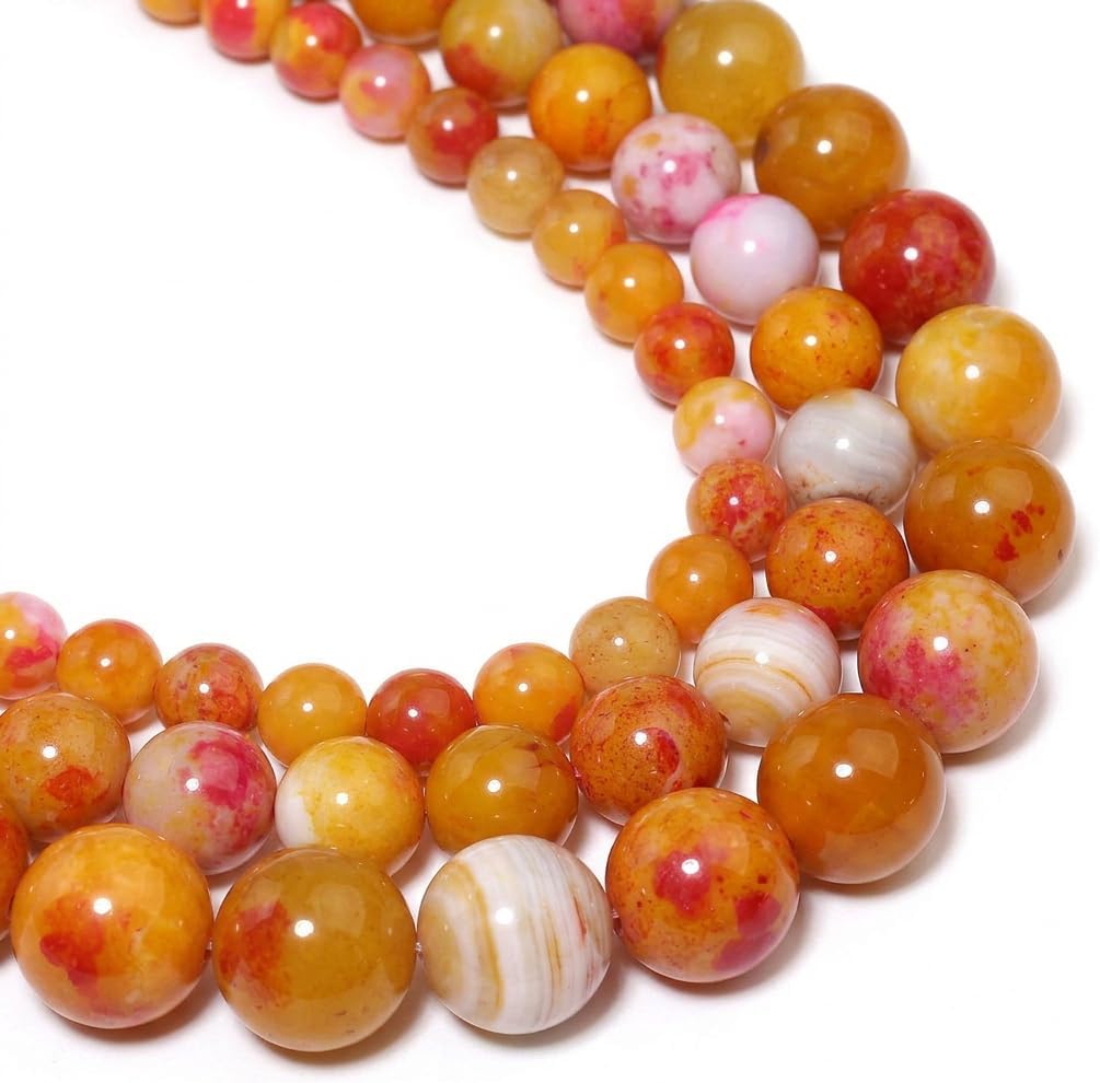 60pcs Round Loose Yellow Fire Agate Beads for Bracelet Beads，6mm Gemstone Bead Round Loose Stone Beads for Jewelry Making DIY Bracelet Necklace Earrings