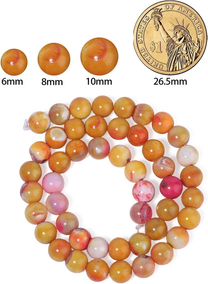 60pcs Round Loose Yellow Fire Agate Beads for Bracelet Beads，6mm Gemstone Bead Round Loose Stone Beads for Jewelry Making DIY Bracelet Necklace Earrings