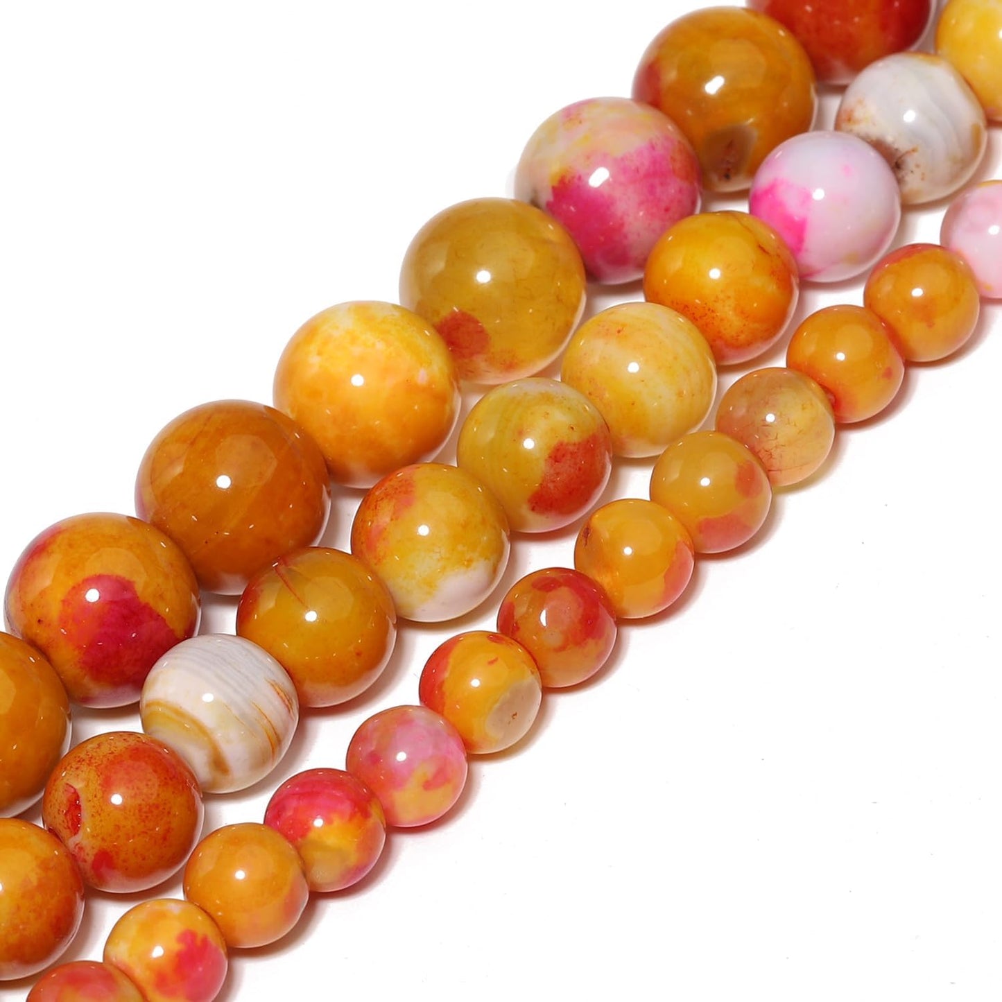 60pcs Round Loose Yellow Fire Agate Beads for Bracelet Beads，6mm Gemstone Bead Round Loose Stone Beads for Jewelry Making DIY Bracelet Necklace Earrings
