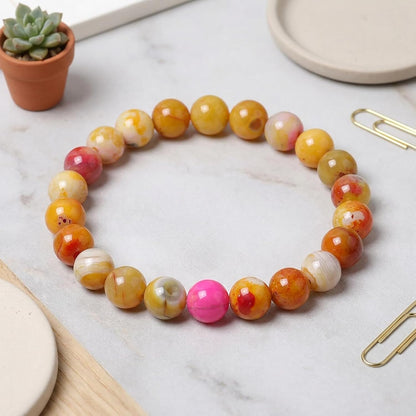 60pcs Round Loose Yellow Fire Agate Beads for Bracelet Beads，6mm Gemstone Bead Round Loose Stone Beads for Jewelry Making DIY Bracelet Necklace Earrings