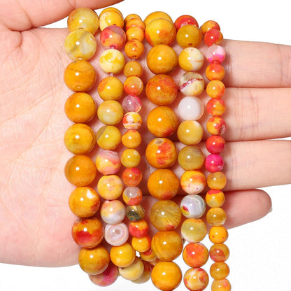 60pcs Round Loose Yellow Fire Agate Beads for Bracelet Beads，6mm Gemstone Bead Round Loose Stone Beads for Jewelry Making DIY Bracelet Necklace Earrings