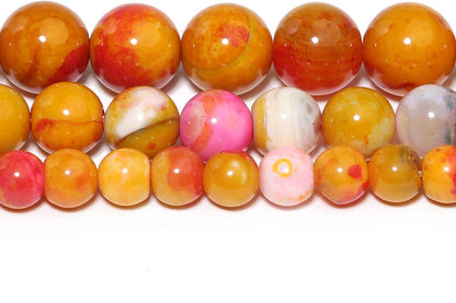60pcs Round Loose Yellow Fire Agate Beads for Bracelet Beads，6mm Gemstone Bead Round Loose Stone Beads for Jewelry Making DIY Bracelet Necklace Earrings