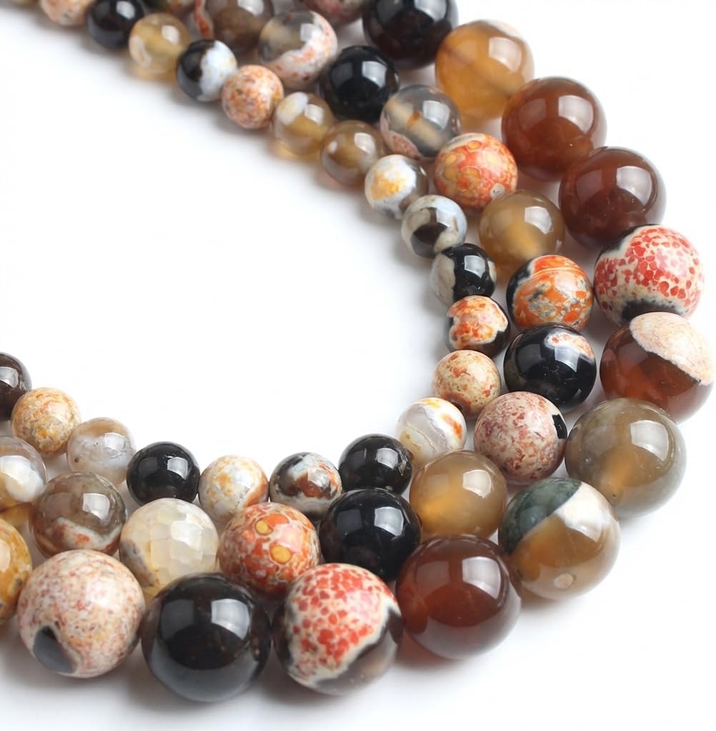 60pcs Round Loose Yellow Fire Agate Beads for Bracelet Beads，6mm Gemstone Bead Round Loose Stone Beads for Jewelry Making DIY Bracelet Necklace Earrings
