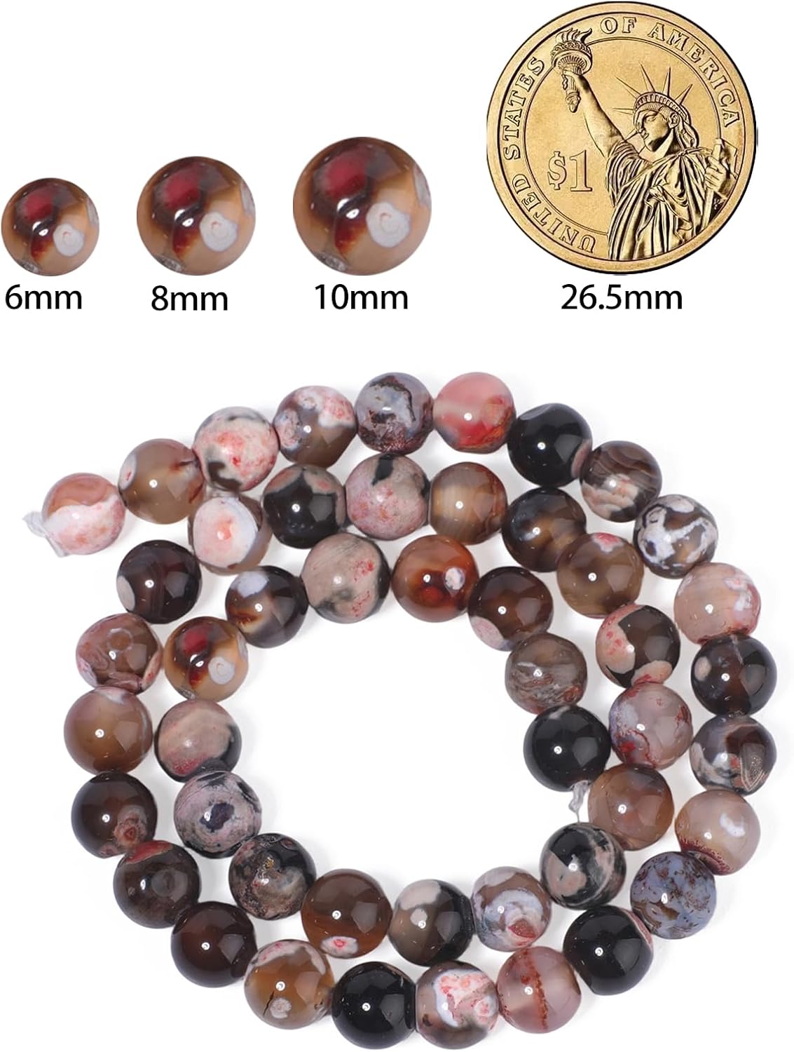 60pcs Round Loose Yellow Fire Agate Beads for Bracelet Beads，6mm Gemstone Bead Round Loose Stone Beads for Jewelry Making DIY Bracelet Necklace Earrings