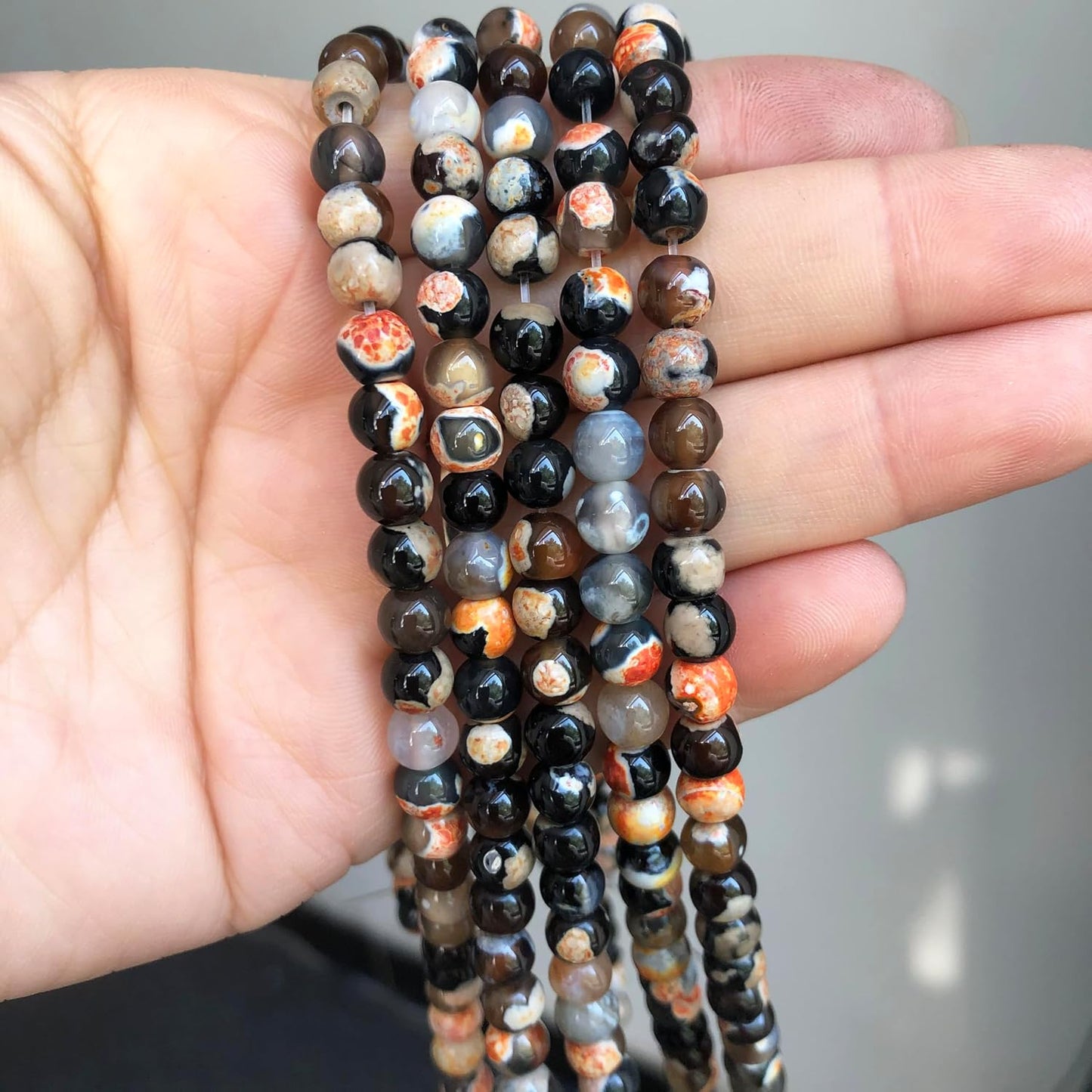 60pcs Round Loose Yellow Fire Agate Beads for Bracelet Beads，6mm Gemstone Bead Round Loose Stone Beads for Jewelry Making DIY Bracelet Necklace Earrings
