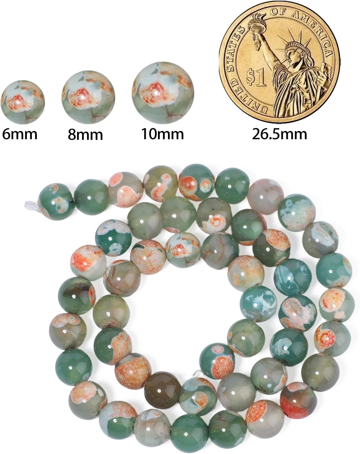 60pcs Round Loose Yellow Fire Agate Beads for Bracelet Beads，6mm Gemstone Bead Round Loose Stone Beads for Jewelry Making DIY Bracelet Necklace Earrings