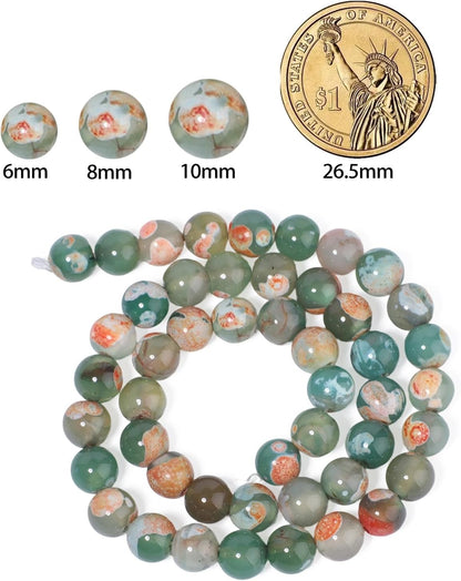 60pcs Round Loose Yellow Fire Agate Beads for Bracelet Beads，6mm Gemstone Bead Round Loose Stone Beads for Jewelry Making DIY Bracelet Necklace Earrings