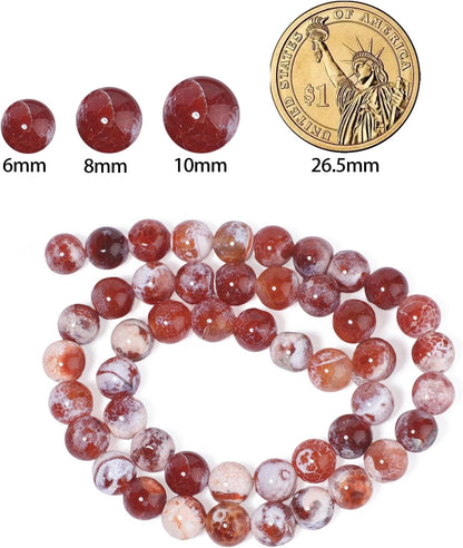 60pcs Round Loose Yellow Fire Agate Beads for Bracelet Beads，6mm Gemstone Bead Round Loose Stone Beads for Jewelry Making DIY Bracelet Necklace Earrings