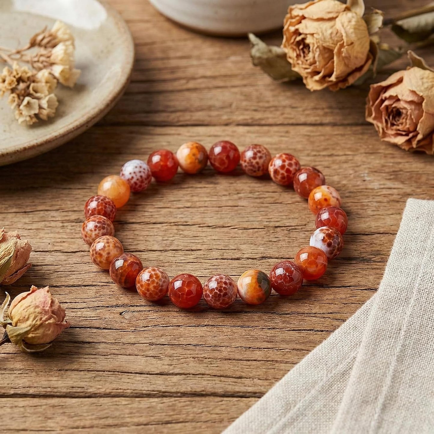 60pcs Round Loose Yellow Fire Agate Beads for Bracelet Beads，6mm Gemstone Bead Round Loose Stone Beads for Jewelry Making DIY Bracelet Necklace Earrings