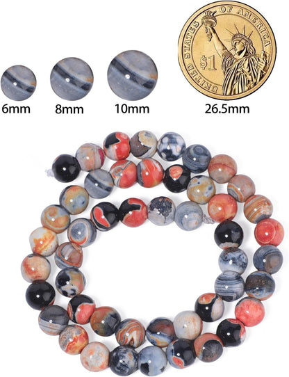 60pcs Round Loose Yellow Fire Agate Beads for Bracelet Beads，6mm Gemstone Bead Round Loose Stone Beads for Jewelry Making DIY Bracelet Necklace Earrings