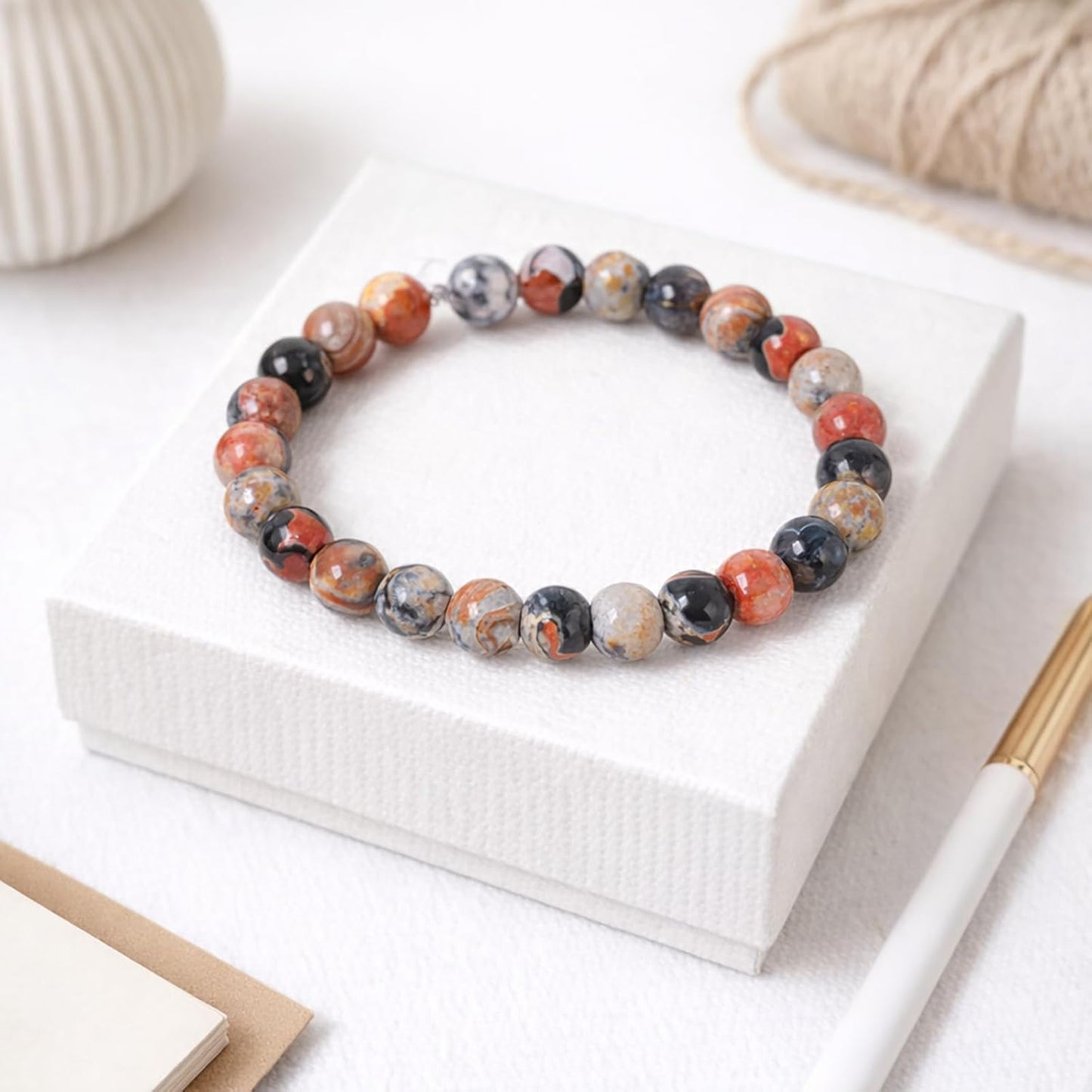 60pcs Round Loose Yellow Fire Agate Beads for Bracelet Beads，6mm Gemstone Bead Round Loose Stone Beads for Jewelry Making DIY Bracelet Necklace Earrings