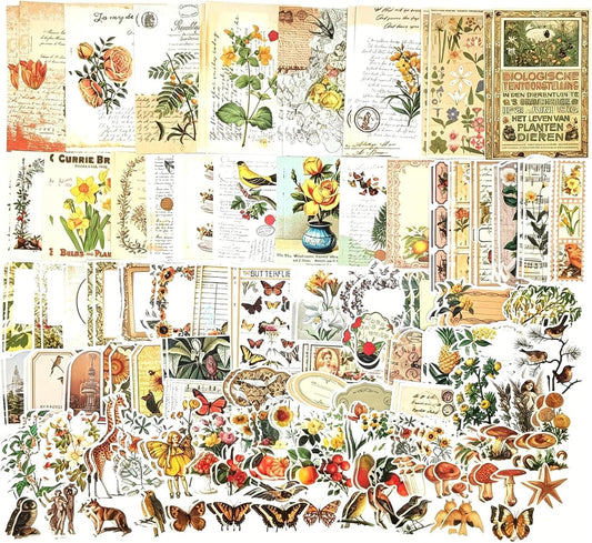 200PCS Vintage Scrapbooking Supplies Kit for Journaling, Scrapbook Sticker Paper Pack for Junk Journal Planners Aesthetic Cottagecore Room Decor Wall Art Collage Album