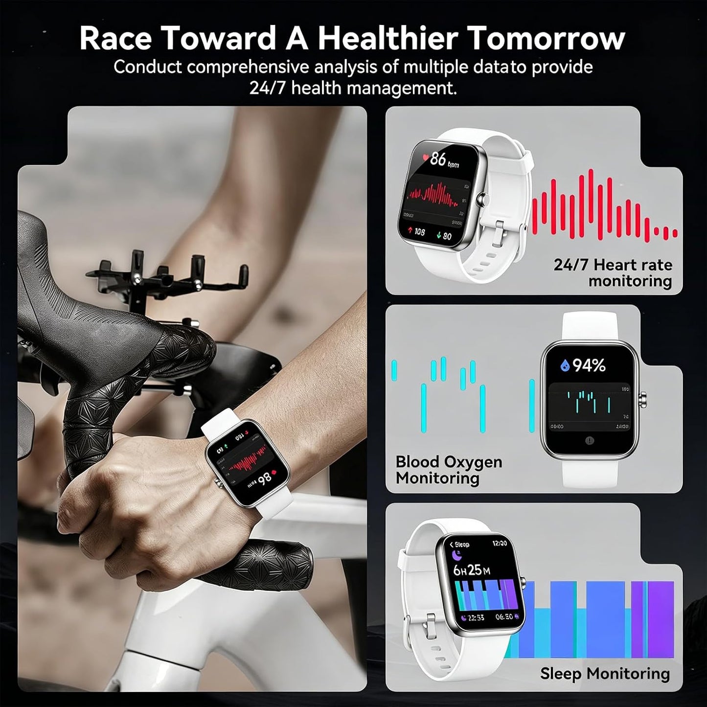 Smart Watch with Alexa Built-in, 1.83" HD Touchscreen Fitness Tracker, Bluetooth Notifications/Calls, IP68 Waterproof, 120+ Sport Modes, 24/7 Heart Rate & Sleep Monitor for iPhone Android iOS (White)
