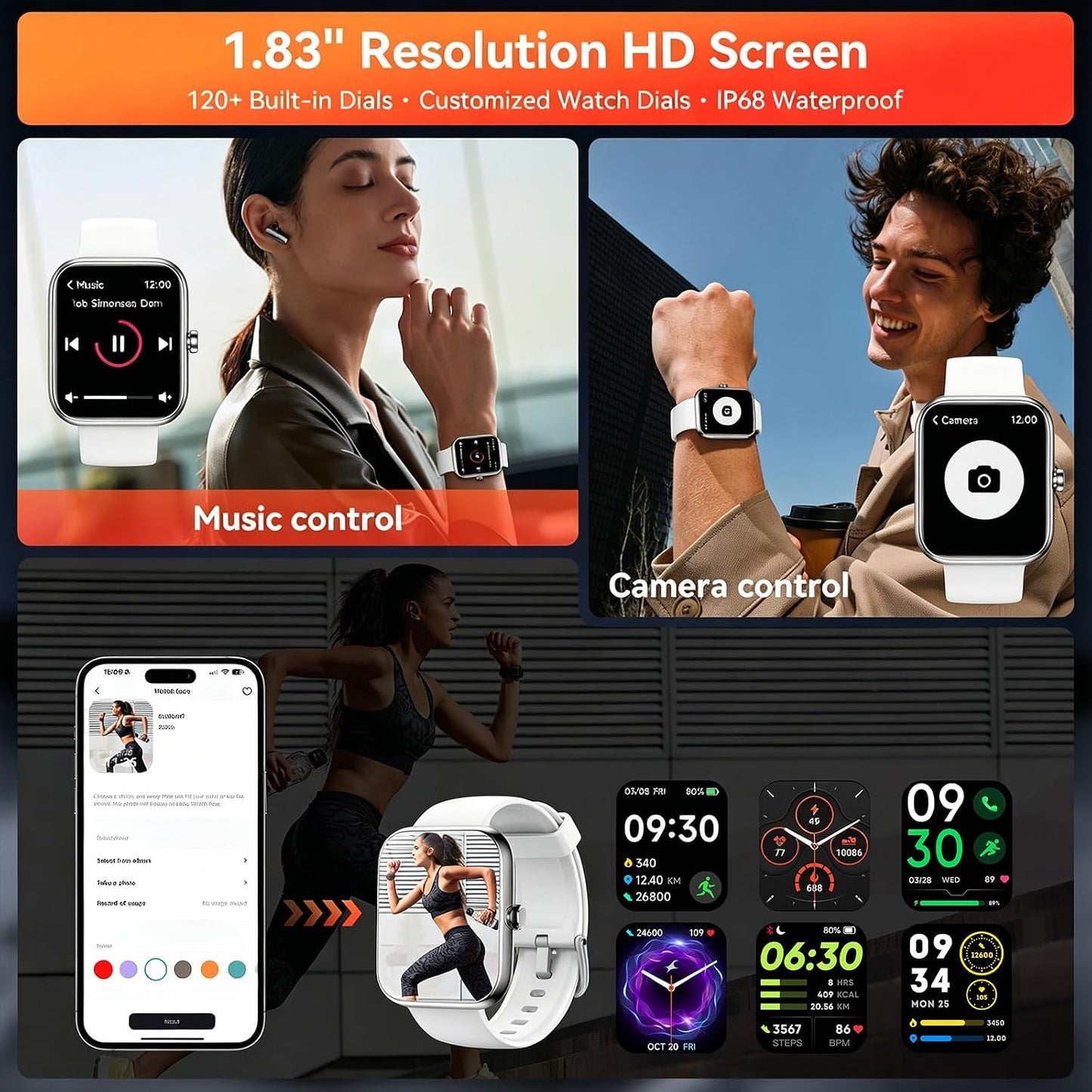 Smart Watch with Alexa Built-in, 1.83" HD Touchscreen Fitness Tracker, Bluetooth Notifications/Calls, IP68 Waterproof, 120+ Sport Modes, 24/7 Heart Rate & Sleep Monitor for iPhone Android iOS (White)