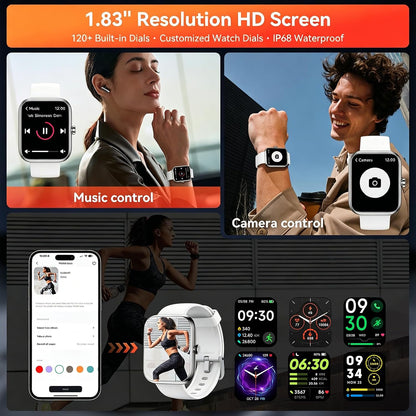 Smart Watch with Alexa Built-in, 1.83" HD Touchscreen Fitness Tracker, Bluetooth Notifications/Calls, IP68 Waterproof, 120+ Sport Modes, 24/7 Heart Rate & Sleep Monitor for iPhone Android iOS (White)
