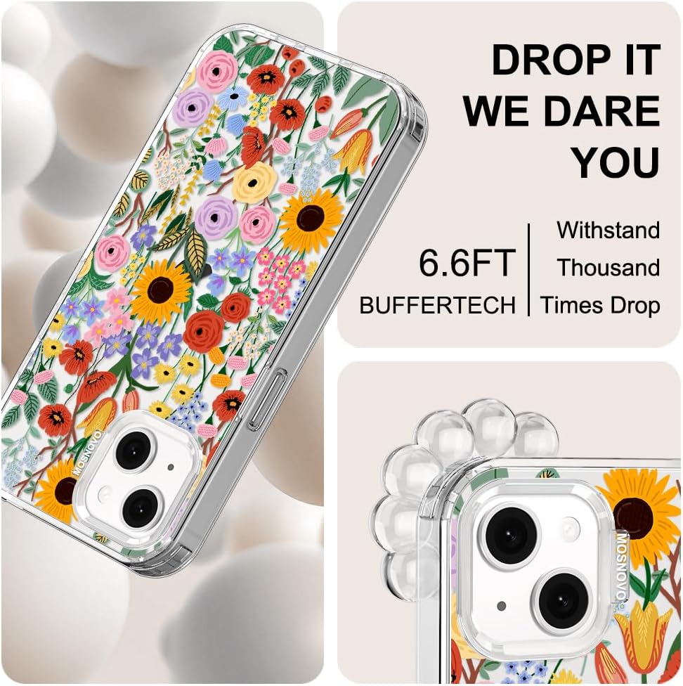 Case for iPhone 13 Pro Max, [Buffertech 6.6ft Military-Grade Drop Protection] [Anti Peel Off Tech] Clear TPU Bumper Phone Case Cover Design - Lemon - Colors D
