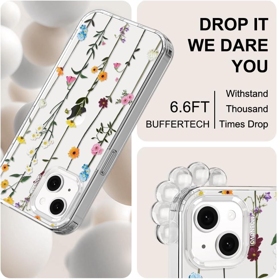 Case for iPhone 13 Pro Max, [Buffertech 6.6ft Military-Grade Drop Protection] [Anti Peel Off Tech] Clear TPU Bumper Phone Case Cover Design - Lemon - Colors D