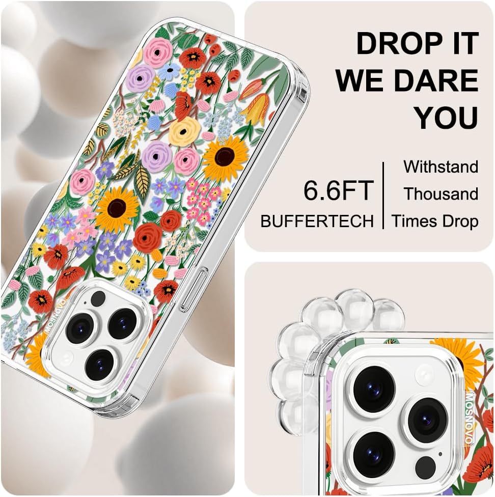 Case for iPhone 13 Pro Max, [Buffertech 6.6ft Military-Grade Drop Protection] [Anti Peel Off Tech] Clear TPU Bumper Phone Case Cover Design - Lemon - Colors D