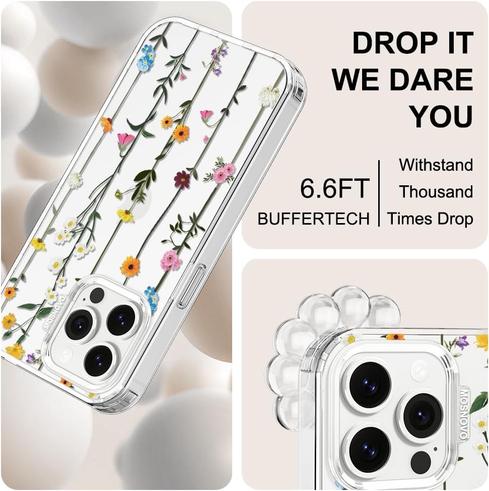 Case for iPhone 13 Pro Max, [Buffertech 6.6ft Military-Grade Drop Protection] [Anti Peel Off Tech] Clear TPU Bumper Phone Case Cover Design - Lemon - Colors D