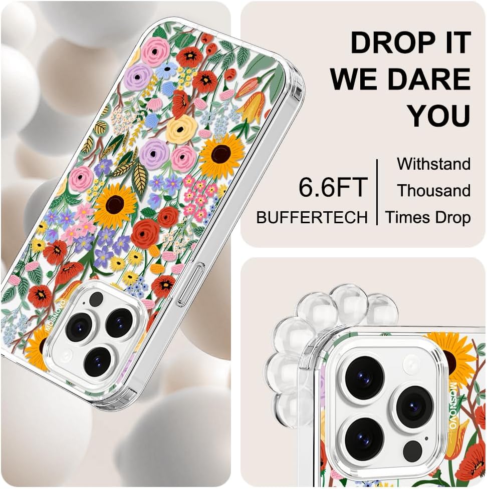 Case for iPhone 13 Pro Max, [Buffertech 6.6ft Military-Grade Drop Protection] [Anti Peel Off Tech] Clear TPU Bumper Phone Case Cover Design - Lemon - Colors D