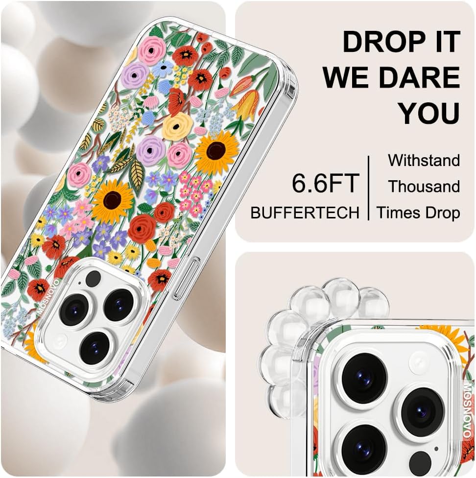 Case for iPhone 13 Pro Max, [Buffertech 6.6ft Military-Grade Drop Protection] [Anti Peel Off Tech] Clear TPU Bumper Phone Case Cover Design - Lemon - Colors D